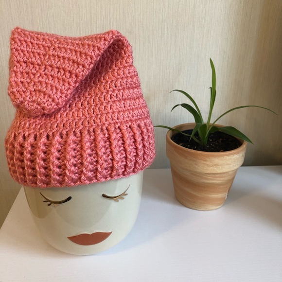 Crochet Elf Gnome Dwarf crocheted knit Hat color peach handmade one of a kind - Picture 2 of 4